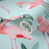 Watercolor Mint Flamingos - BIG