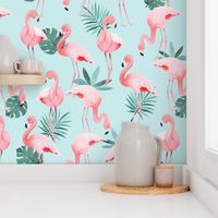 Watercolor Mint Flamingos - BIG