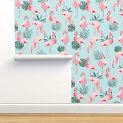 Watercolor Mint Flamingos - BIG