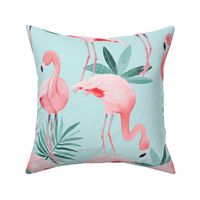 Watercolor Mint Flamingos - BIG
