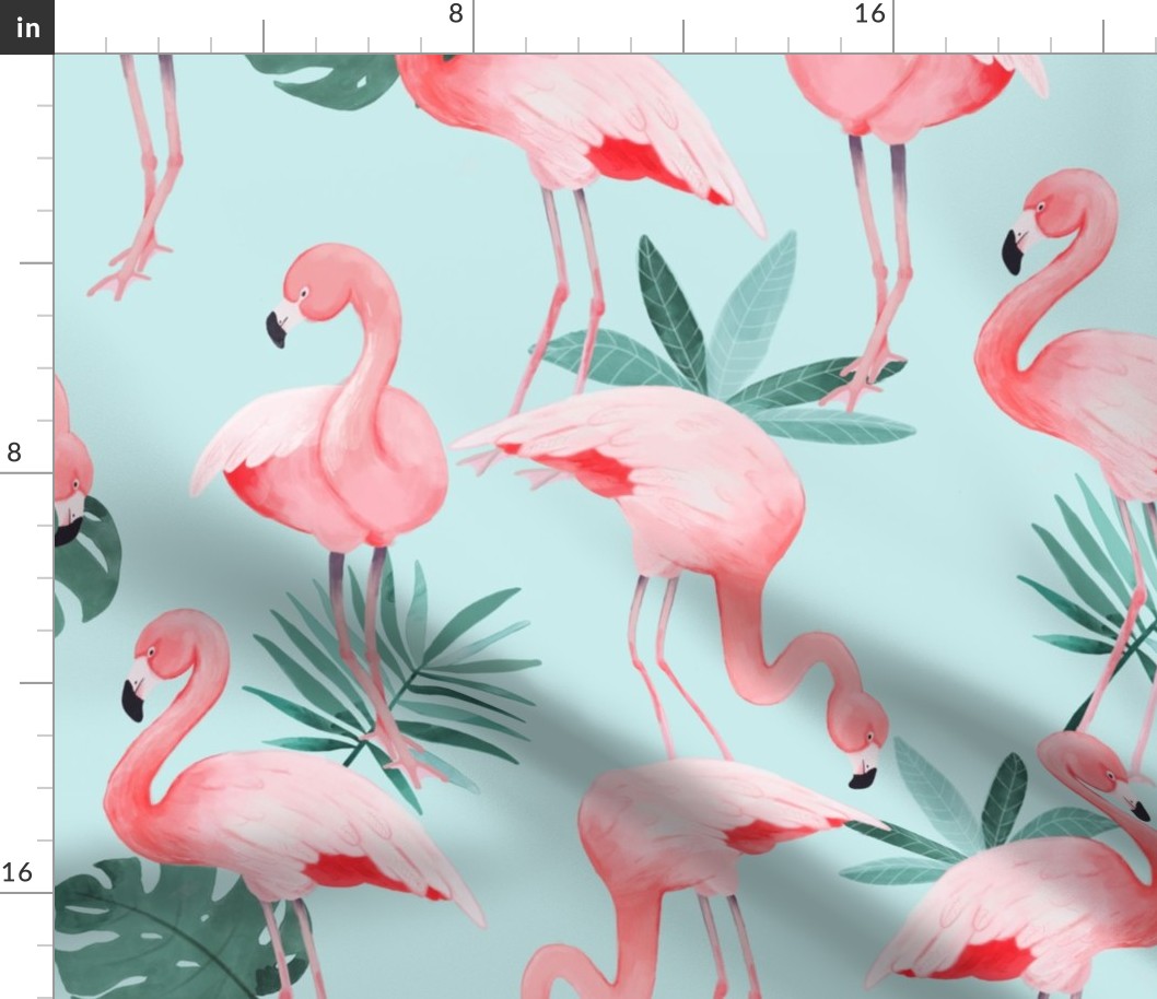 Watercolor Mint Flamingos - BIG