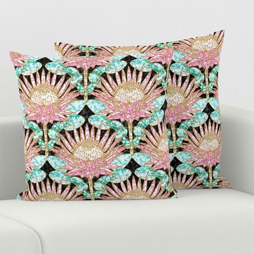 Pink King Protea Art Deco (black)