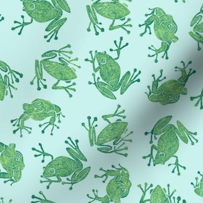 serene frogs - green on pale blue