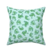 serene frogs - green on pale blue