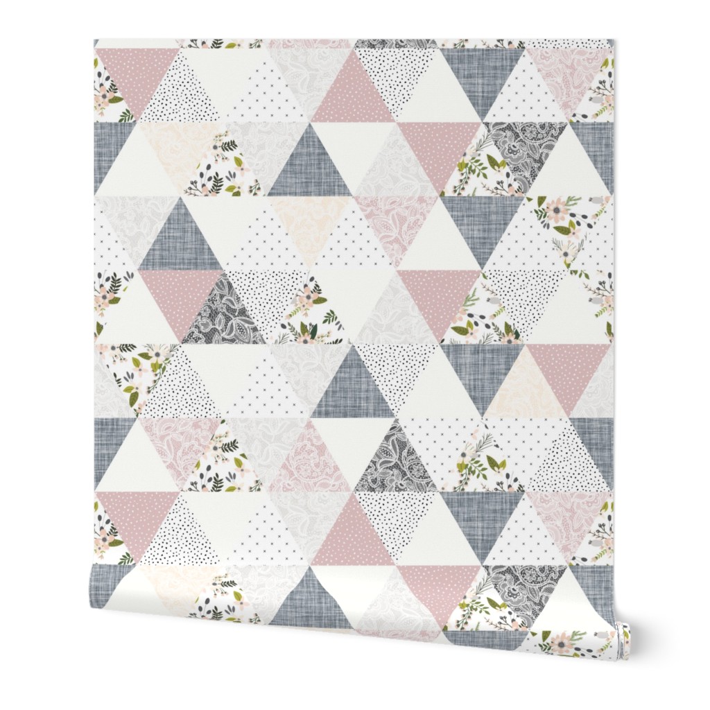 gray sprigs and blooms triangle wholecloth