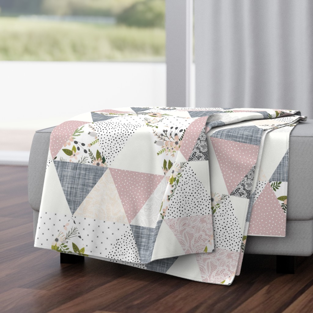 gray sprigs and blooms triangle wholecloth