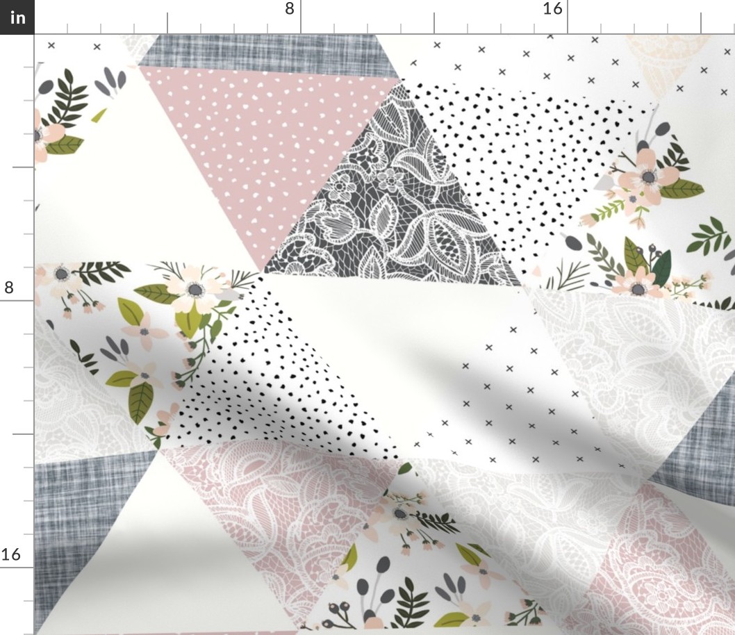 gray sprigs and blooms triangle wholecloth