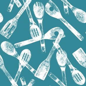 Cooking Spoons on Teal // Large