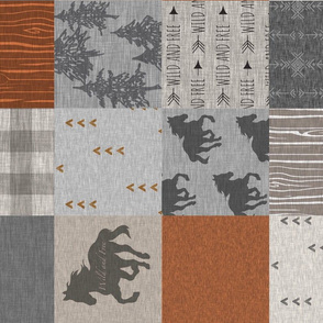 wild horses patchwork - Rust and grey - ROTATED