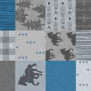 wild Horses Patchwork- Denim - ROTATED