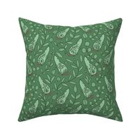 Adorable floral green rat with leaves. Green background.