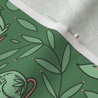 Adorable floral green rat with leaves. Green background.