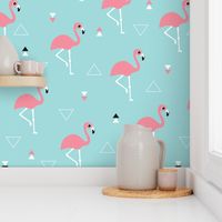 Geometric summer flamingo beach theme in aqua and pink SMALL