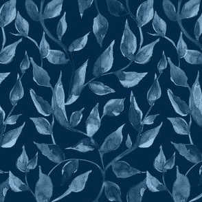 blue watercolor leaves, summer design.