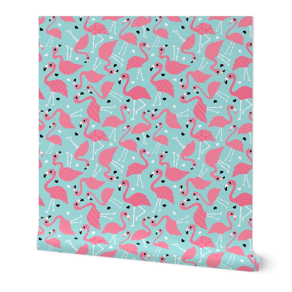 Tropical flamingo birds in pink and blue summer love design