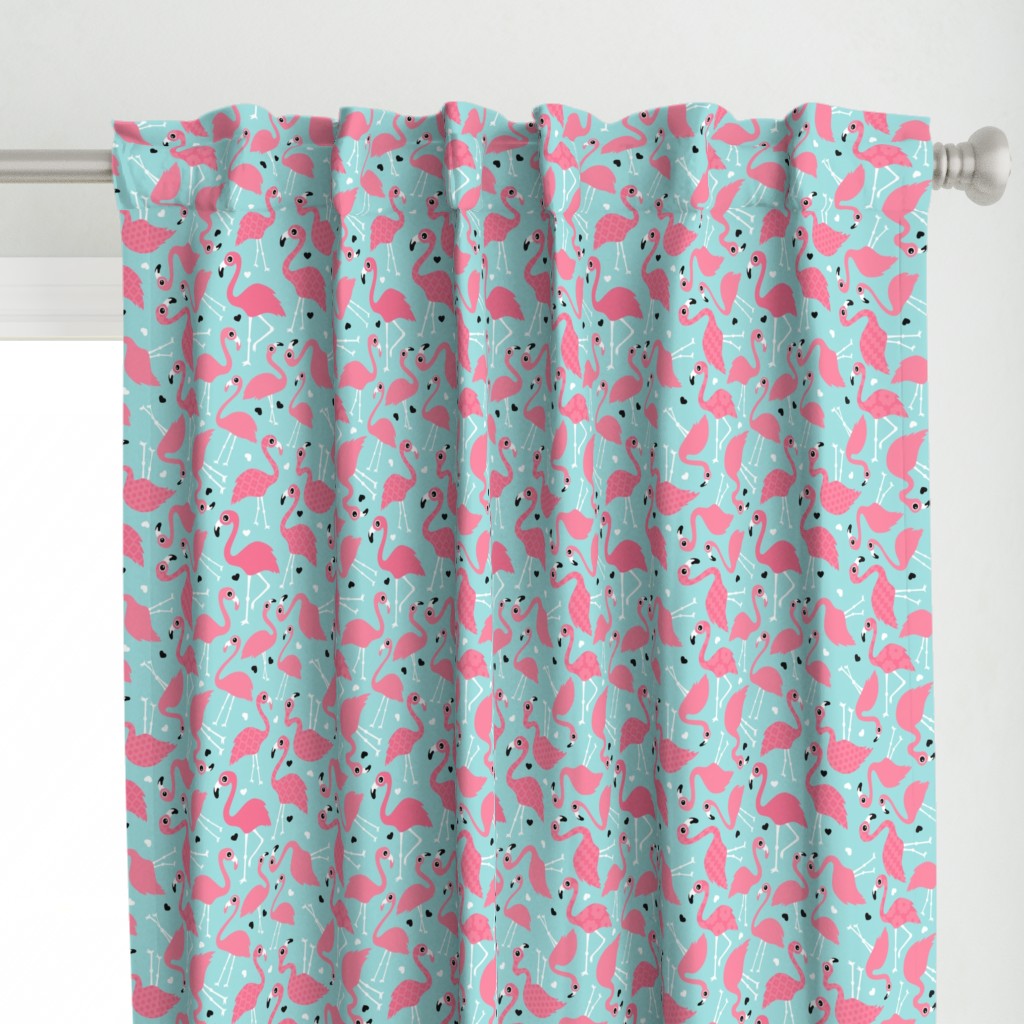 Tropical flamingo birds in pink and blue summer love design