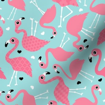 Tropical flamingo birds in pink and blue summer love design