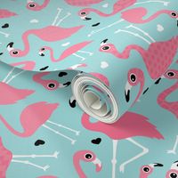 Tropical flamingo birds in pink and blue summer love design