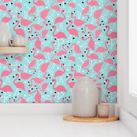 Tropical flamingo birds in pink and blue summer love design