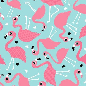 Tropical flamingo birds in pink and blue summer love design