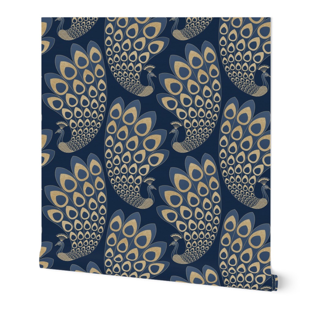 Blue and Gold Art Deco Peacock - Large