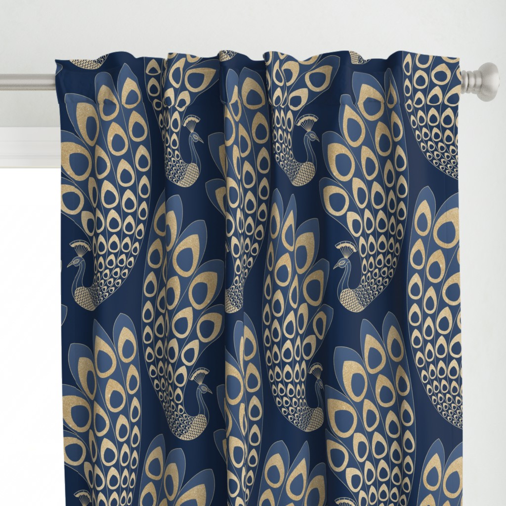 Blue and Gold Art Deco Peacock - Large