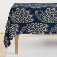 Blue and Gold Art Deco Peacock - Large