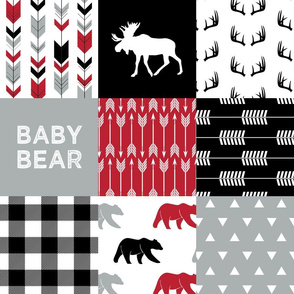 Red/Black/Grey - Woodland patchwork - baby bear C18BS