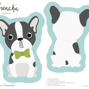 Frenchie - boy with green bow tie cut and sew plushie