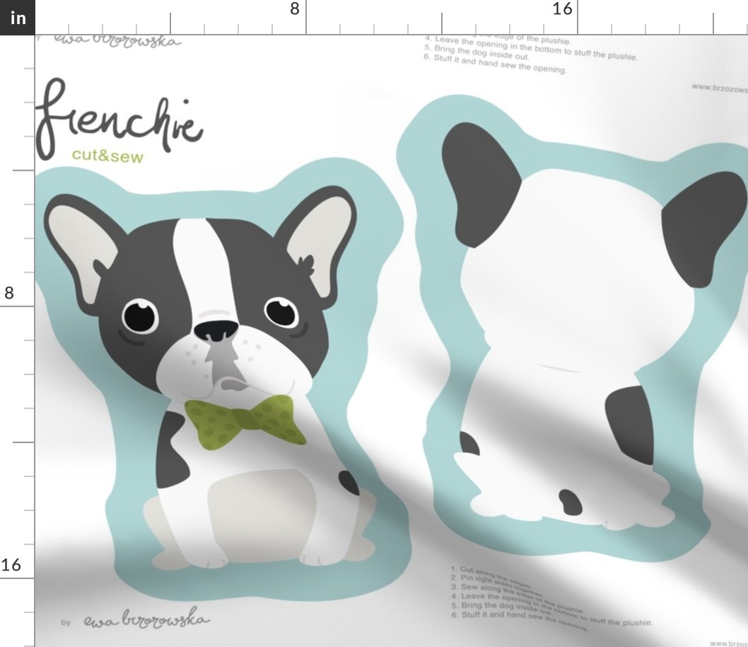 Frenchie - boy with green bow tie cut and sew plushie