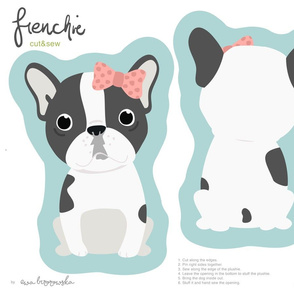 Frenchie - girl with pink bow cut and sew plushie