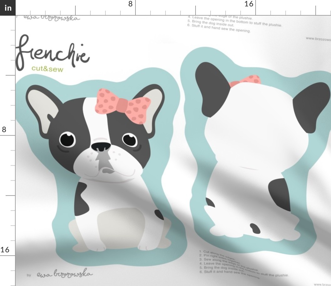 Frenchie - girl with pink bow cut and sew plushie