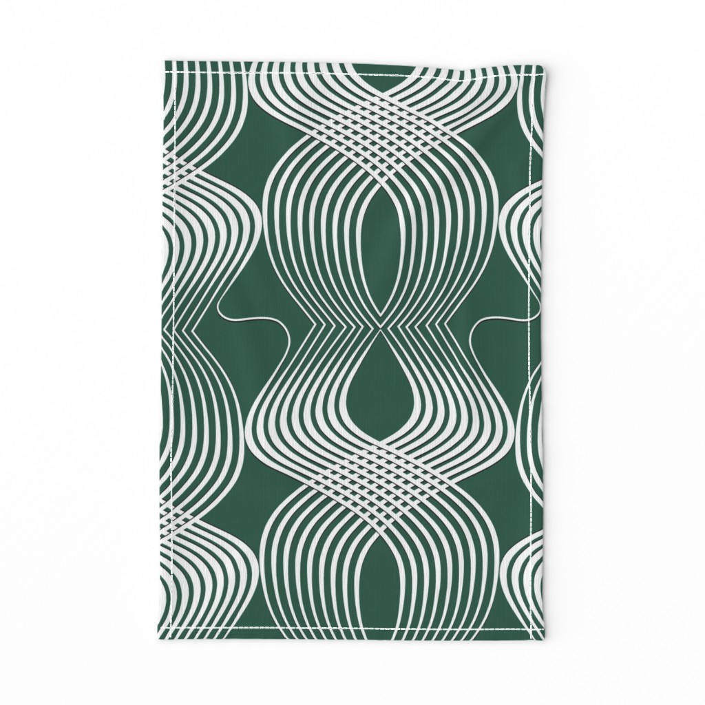 Art Deco Swirl White on Teal