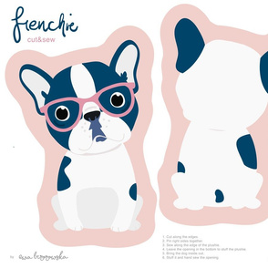 Frenchie - girl with pink glasses cut and sew plushie