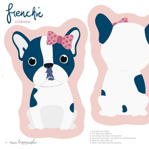 Frenchie - navy girl with pink bow cut and sew plushie