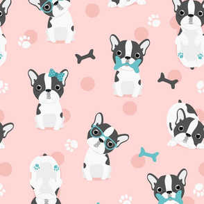 Frenchie - BIG - grey on pink with mint