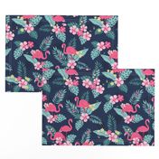 Tropical Flamingos - Navy