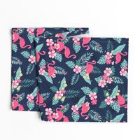 Tropical Flamingos - Navy