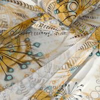 Art Nouveau style watercolor in yellow mustard with aqua turquoise blue Ethereal