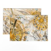 Art Nouveau style watercolor in yellow mustard with aqua turquoise blue Ethereal