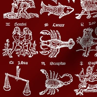 Woodcut Zodiac // Burgundy 