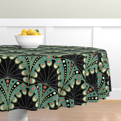 70 Round Roostery Cotton Sateen Tablecloth Jungle Pink Retro Monkey Tropical Botanical Palm Print Custom Table Linens by Spoonflower