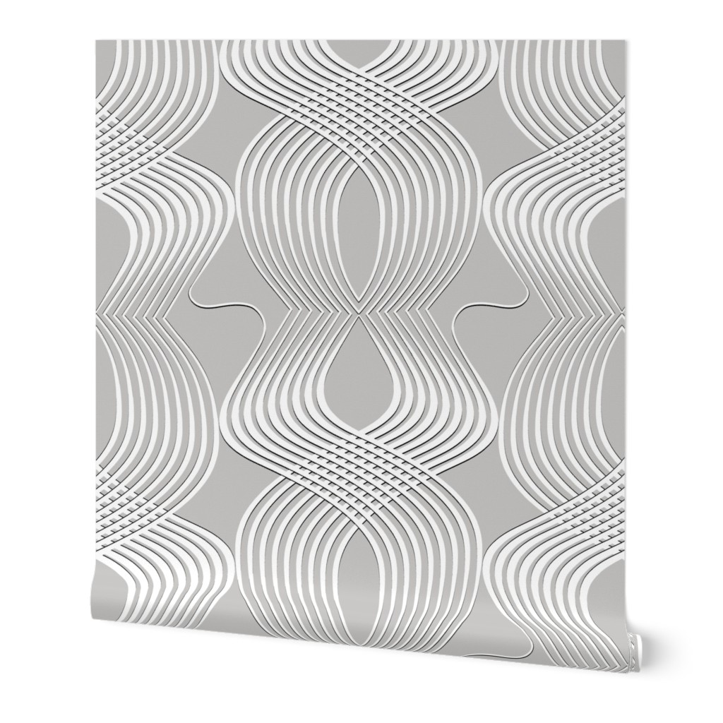 Art Deco Swirl White on Silver