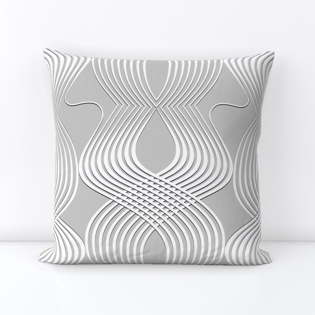 Art Deco Swirl White on Silver