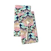 Pink King Protea Art Deco (navy) N1