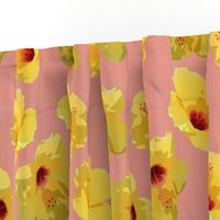 large yellow hibiscus on peach crosshatch