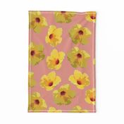 large yellow hibiscus on peach crosshatch