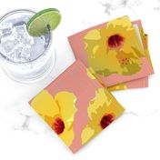 large yellow hibiscus on peach crosshatch