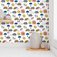 weather // rainbow clouds sunshine happy nursery kids fabric white blue