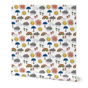 weather // rainbow clouds sunshine happy nursery kids fabric white blue